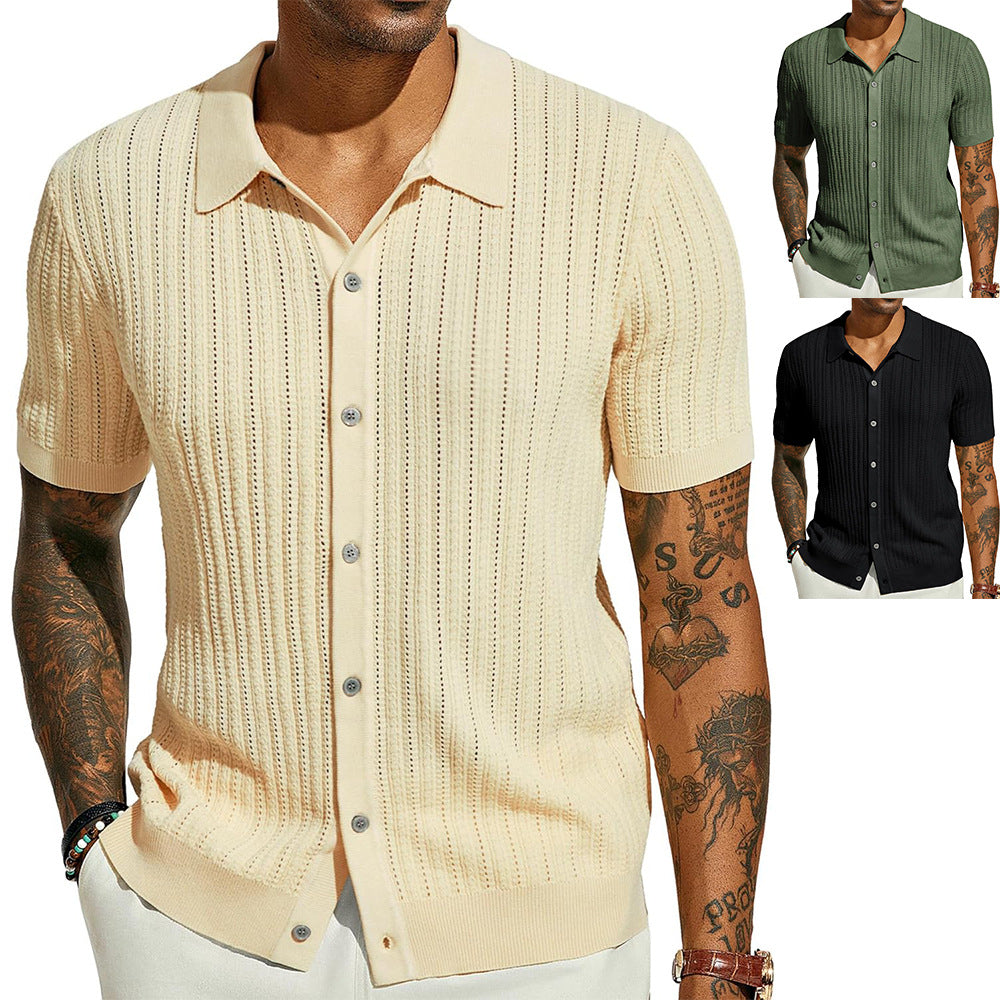 Mens Breathable Short Sleeve Knitted Shirt