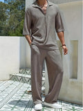 Mens Short Sleeve Shirt and Long Pants Casual Set