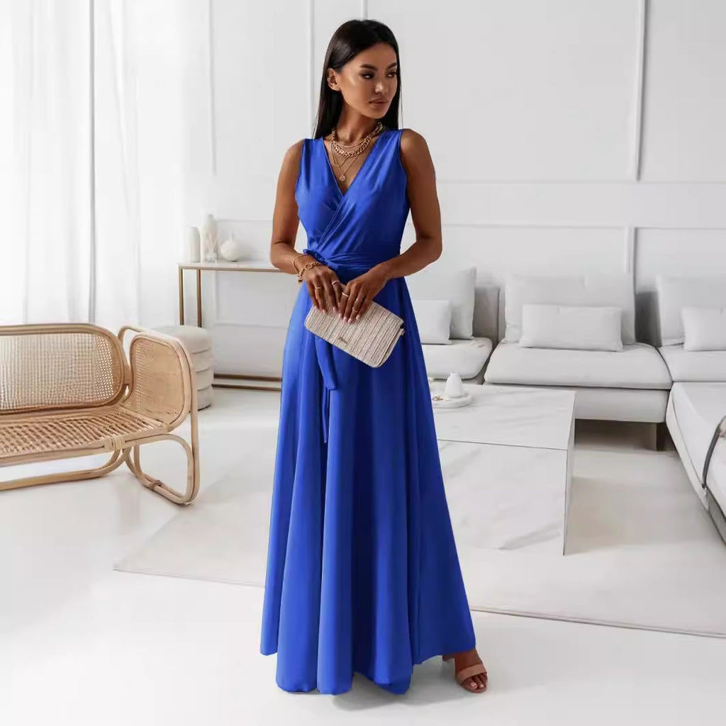 Damen V-Ausschnitt A-Linien-Kleid