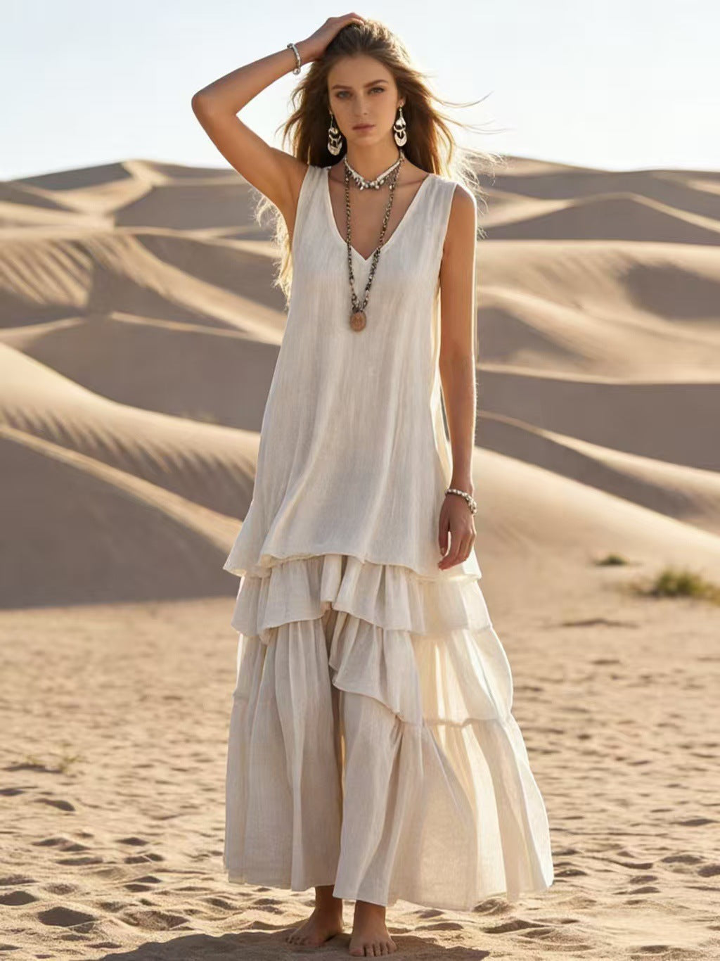 Sleeveless Tiered Backless Dress