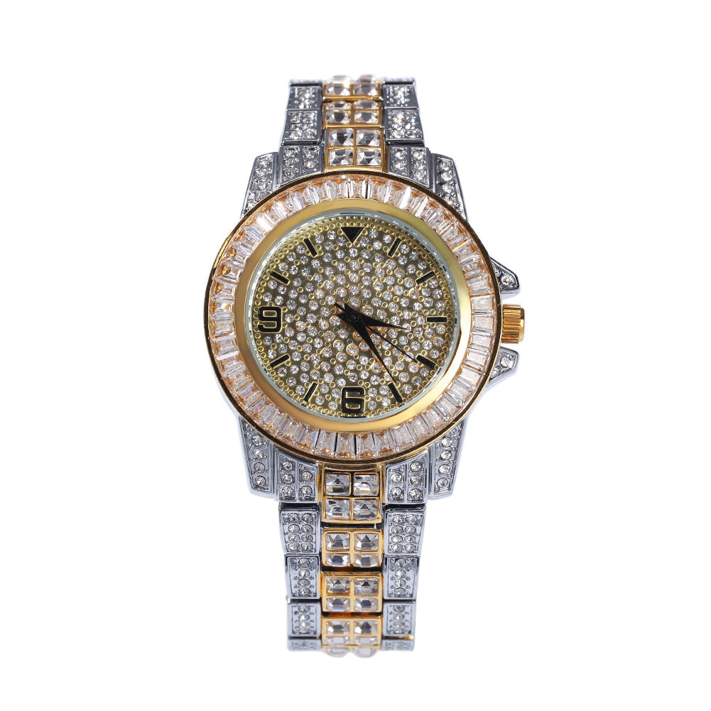 Hip Hop Diamond Mens Watch Round Dial Quartz