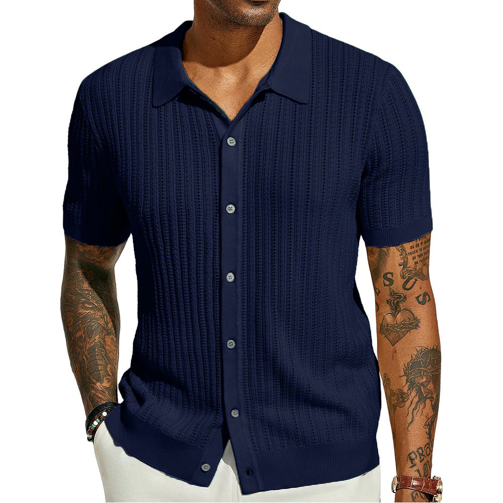Mens Breathable Short Sleeve Knitted Shirt