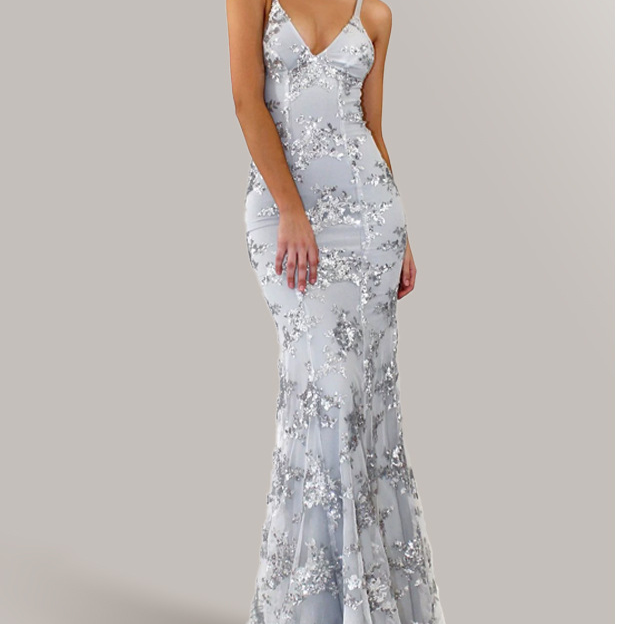 Damen-Trägerkleid mit V-Ausschnitt und Pailletten