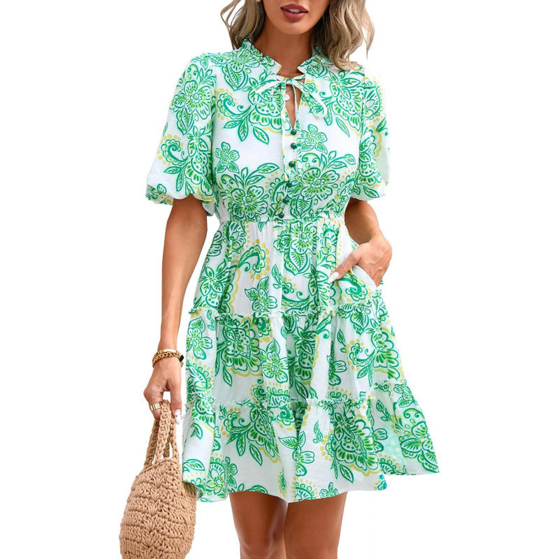 Floral V-Neck A-Line Dress