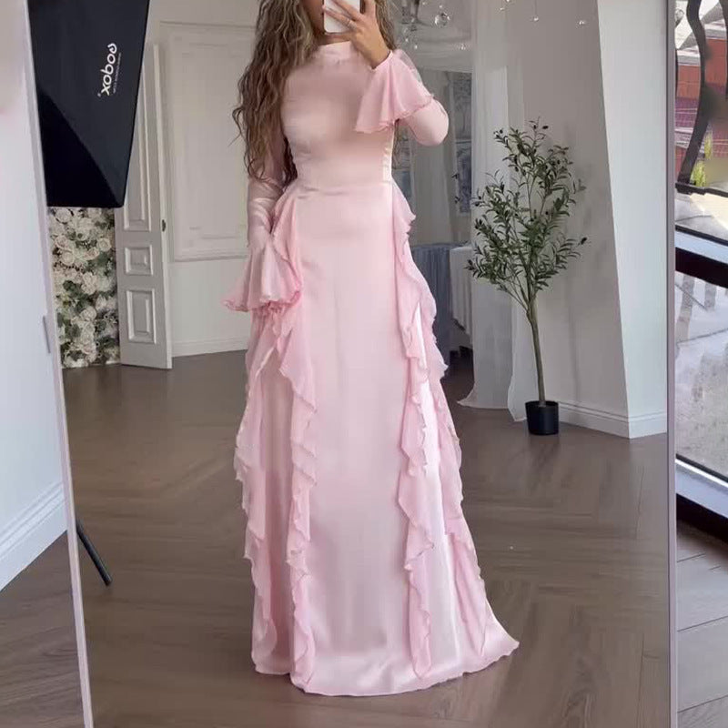 Damen Kleid mit Glockenärmeln und hoher Taille