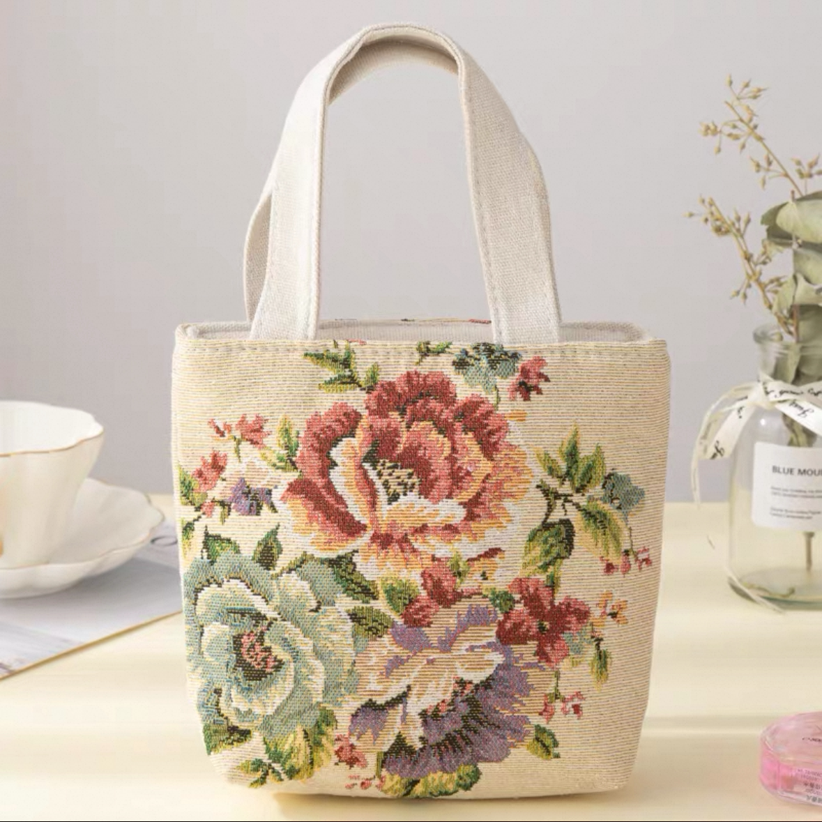 Double-Sided Embroidered Canvas Handbag