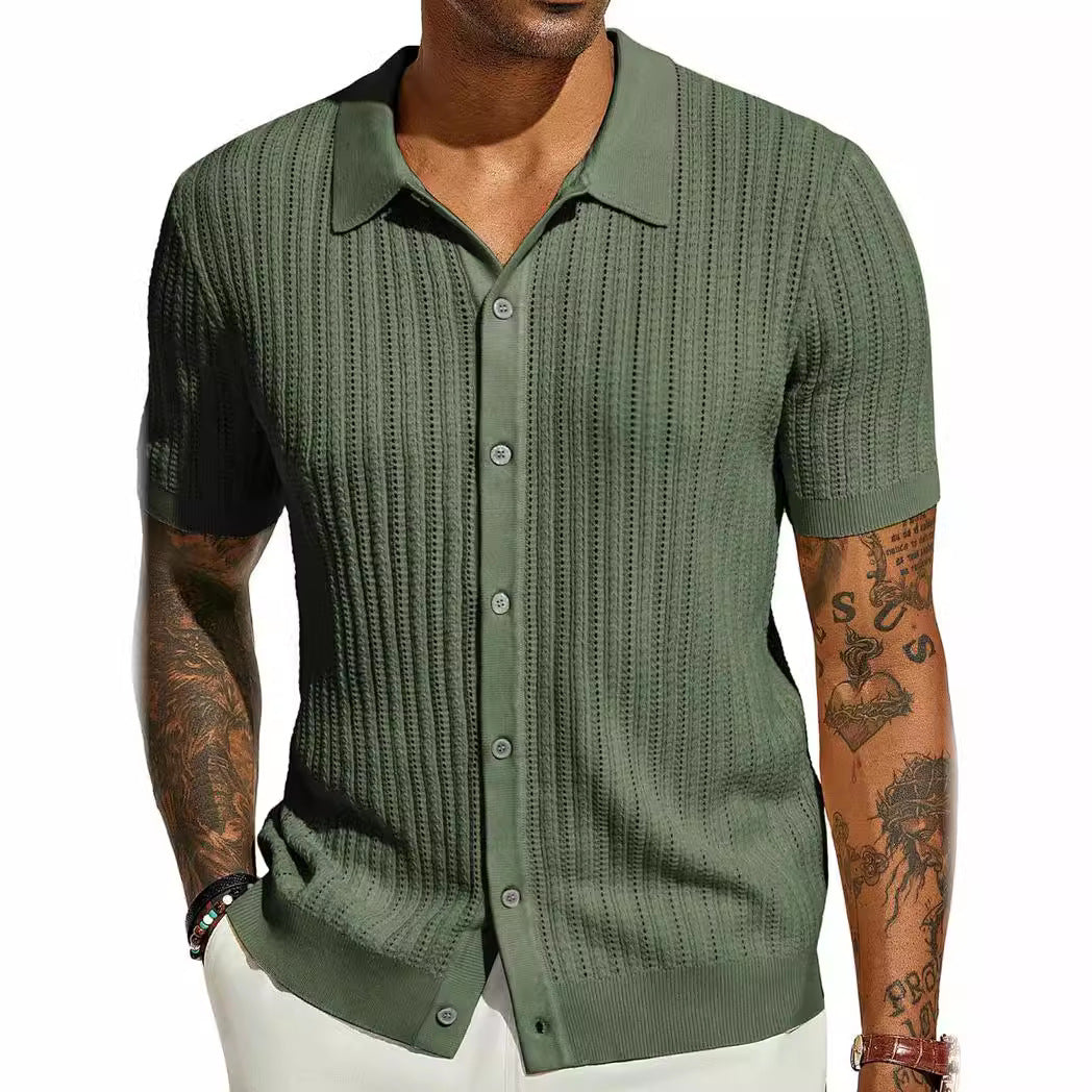 Mens Breathable Short Sleeve Knitted Shirt