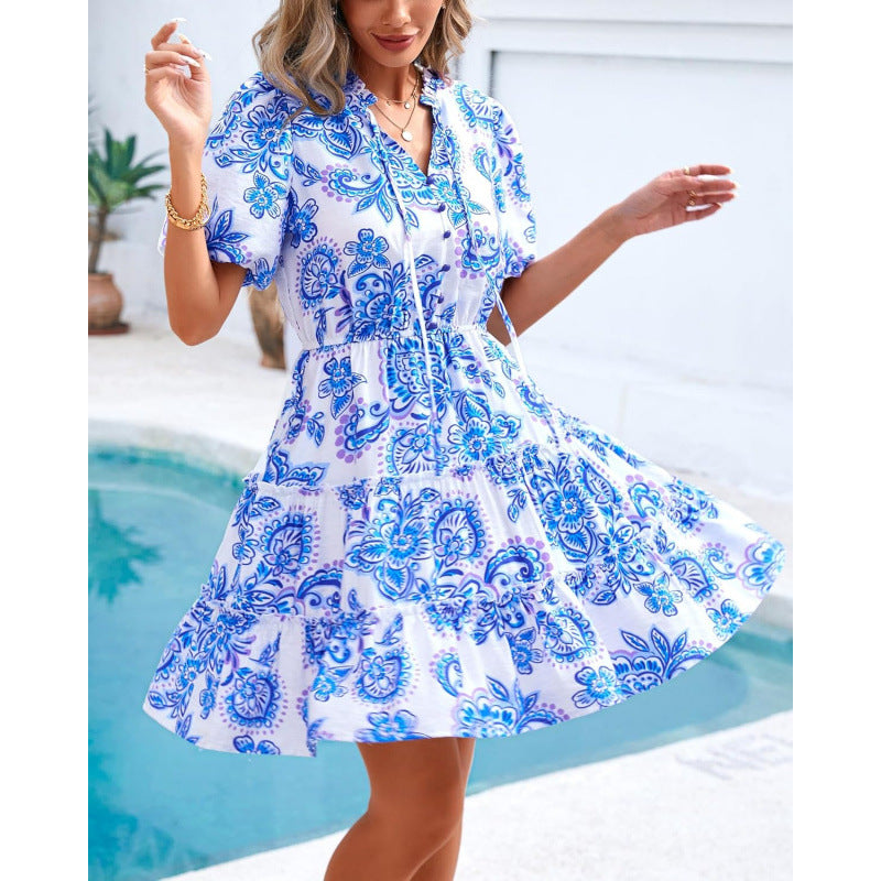 Floral V-Neck A-Line Dress