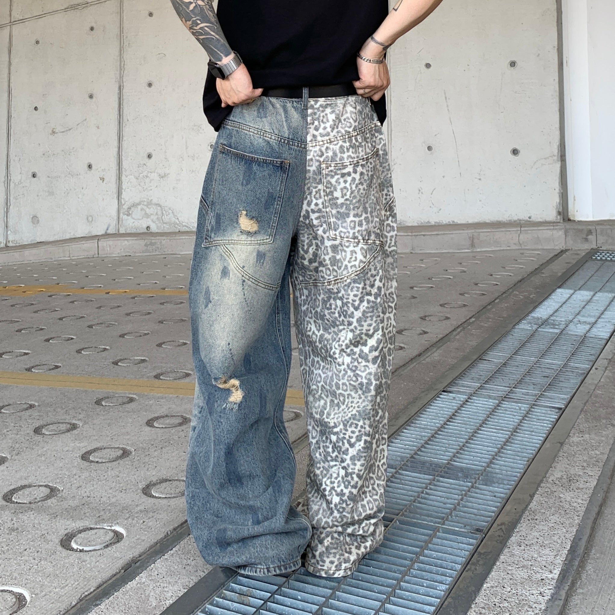 Mens Stretch Denim Pants with Ripped Details