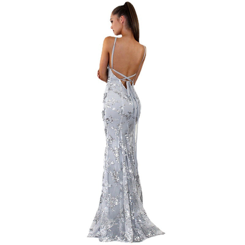 Damen-Trägerkleid mit V-Ausschnitt und Pailletten
