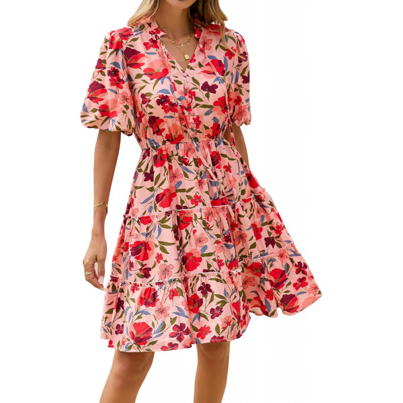 Floral V-Neck A-Line Dress