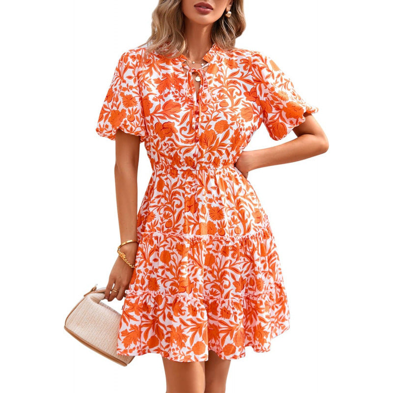 Floral V-Neck A-Line Dress
