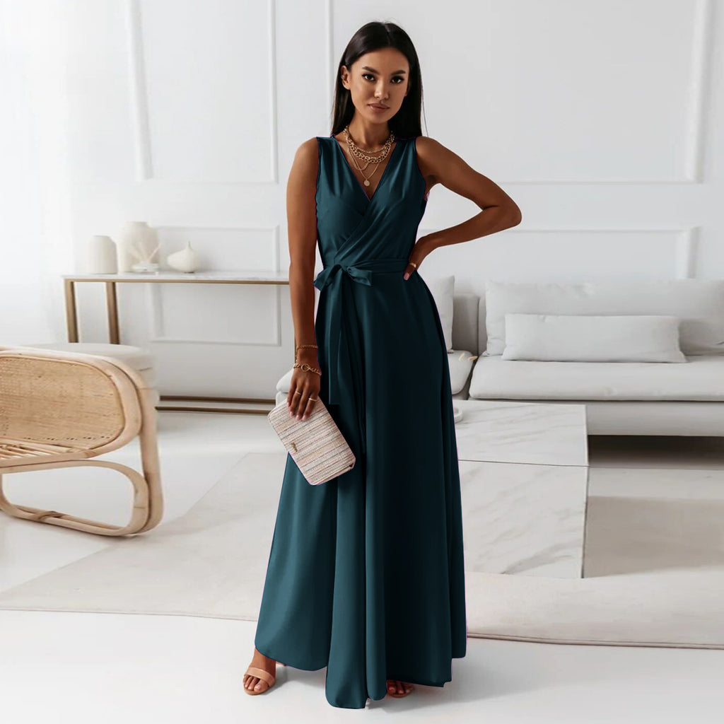 Damen V-Ausschnitt A-Linien-Kleid