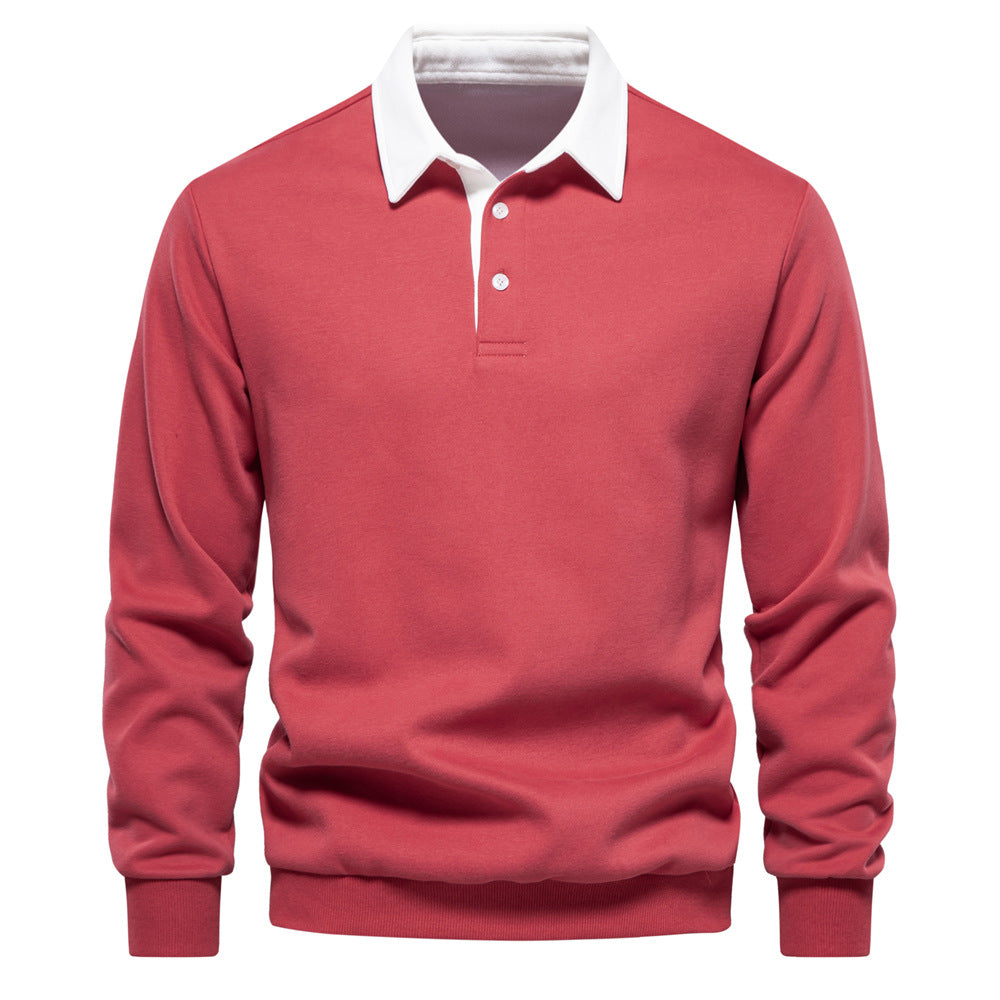 Mens Long Sleeve Polo Shirt Casual Cotton Top