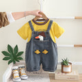 Kids Cartoon Denim Suspenders Shorts Set