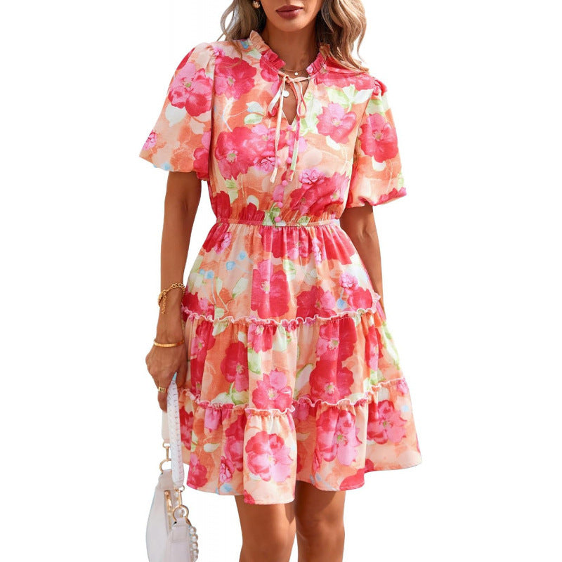 Floral V-Neck A-Line Dress