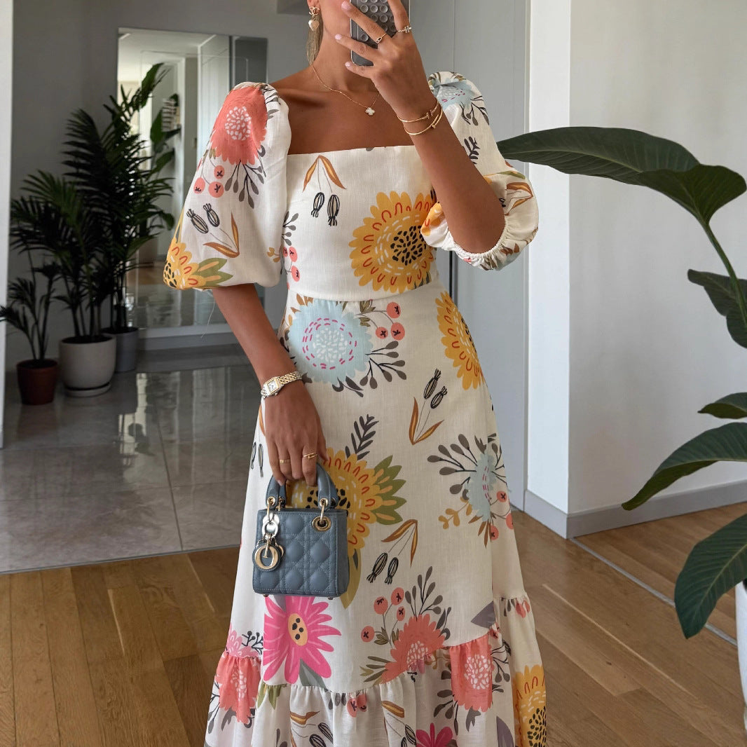 Carmen-Kleid mit Puffärmeln und ausgestelltem Rock