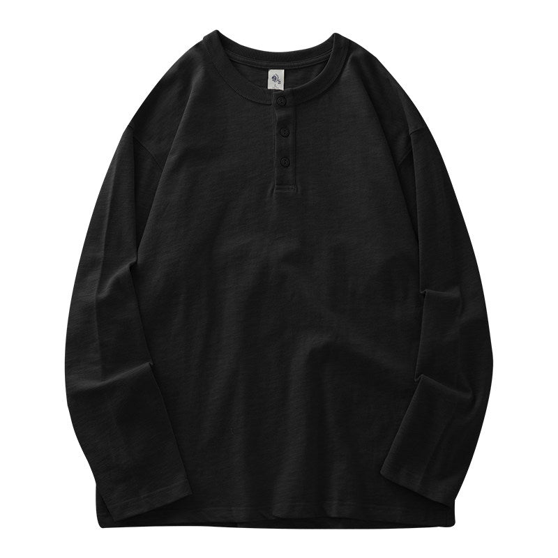 Mens Heavyweight Cotton Henley Shirt Long Sleeve